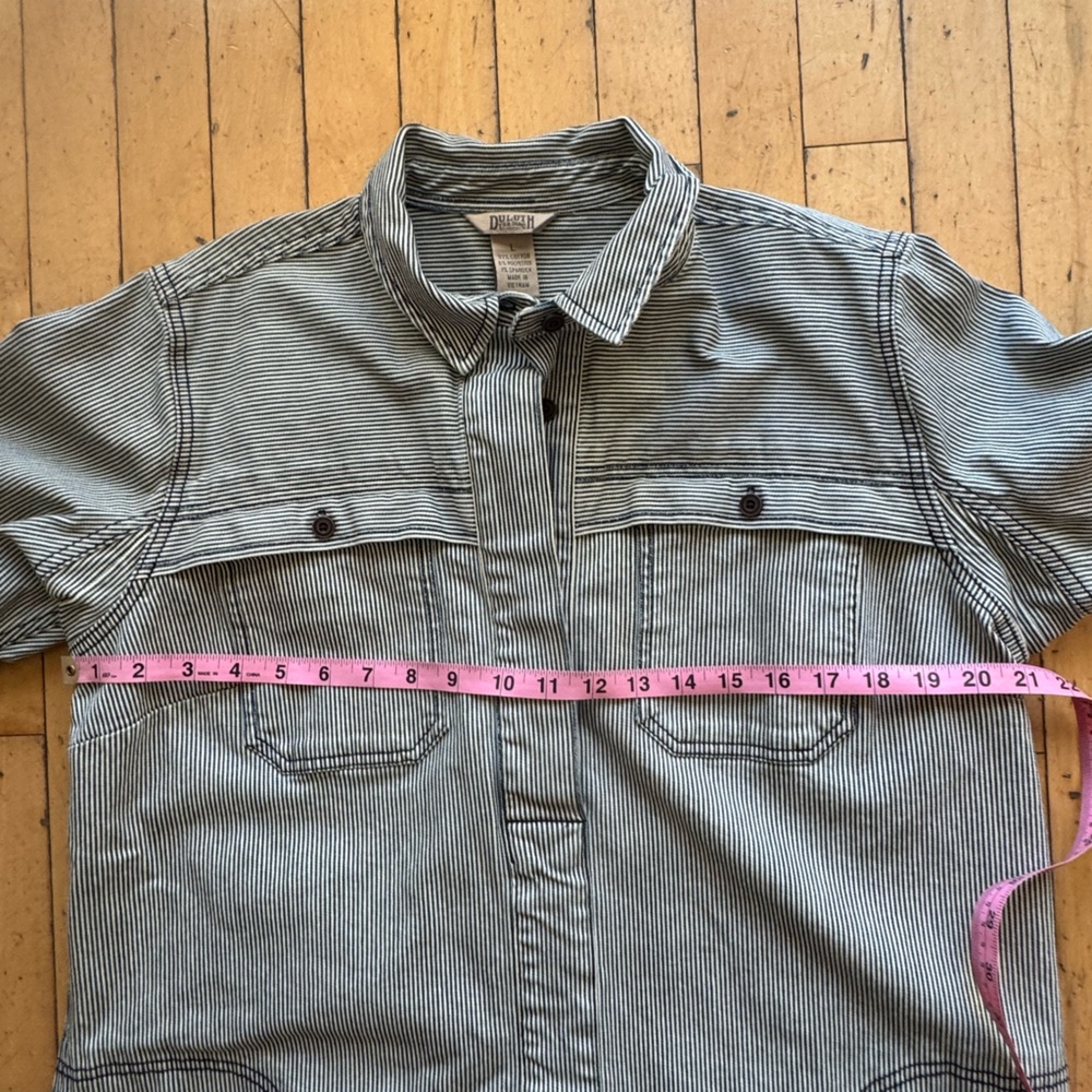 Duluth Trading Co Navy and White Striped Denim Dress with great details - Picture 4 of 7